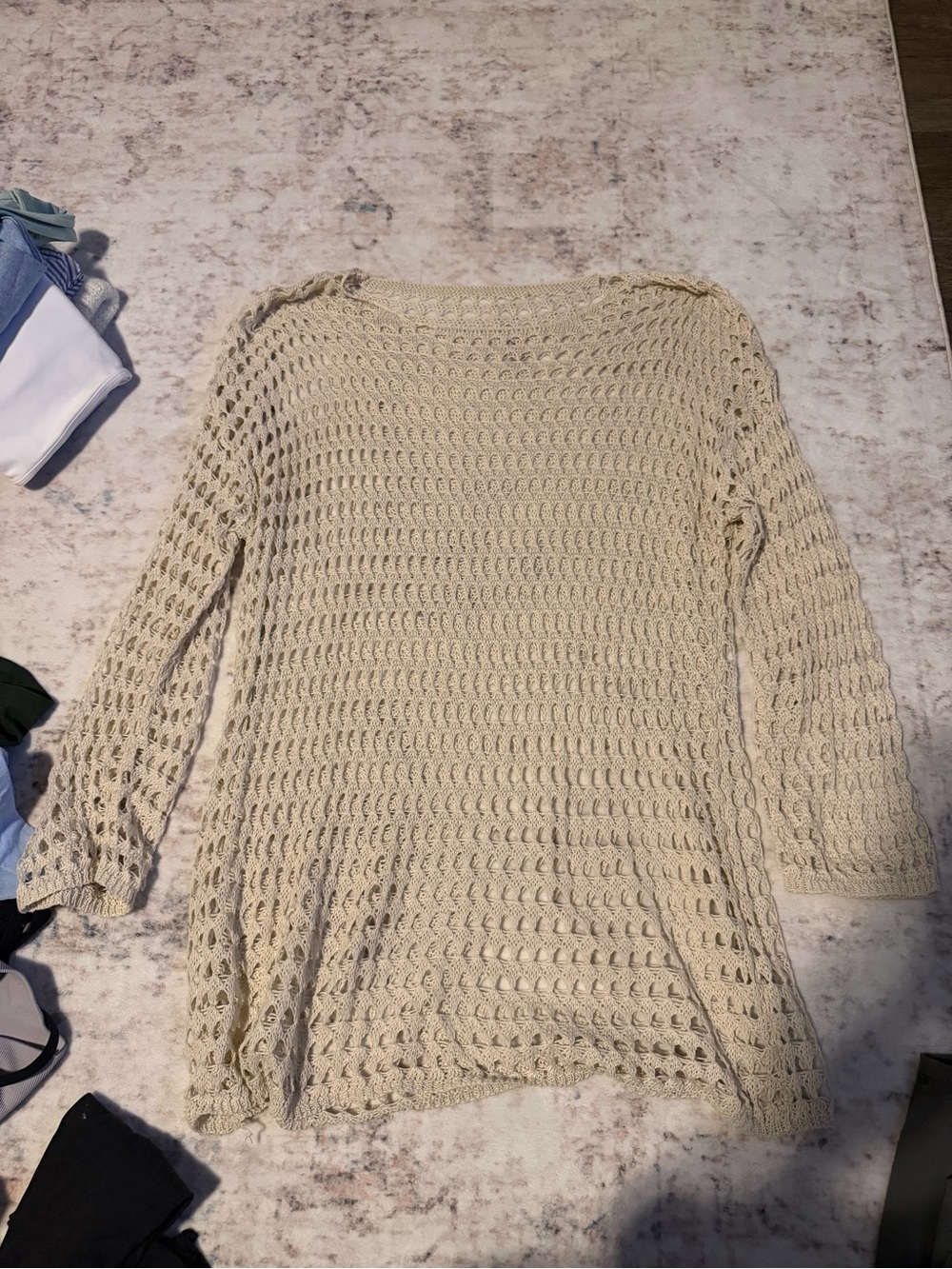 Light Cream Open-Knit Women's beach cover up